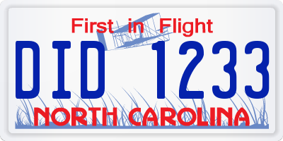 NC license plate DID1233