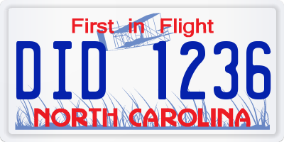 NC license plate DID1236