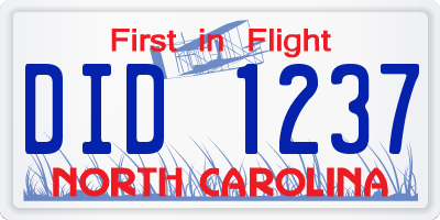 NC license plate DID1237