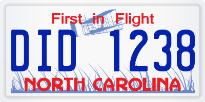 NC license plate DID1238