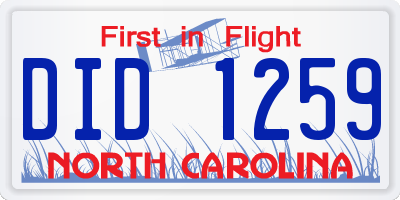 NC license plate DID1259