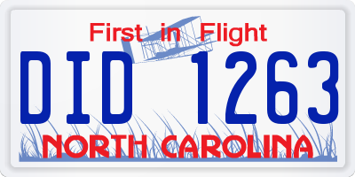 NC license plate DID1263