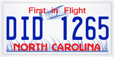 NC license plate DID1265