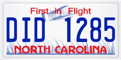 NC license plate DID1285