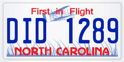 NC license plate DID1289