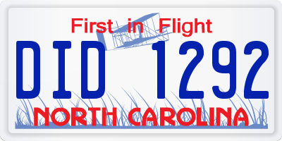 NC license plate DID1292