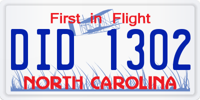 NC license plate DID1302