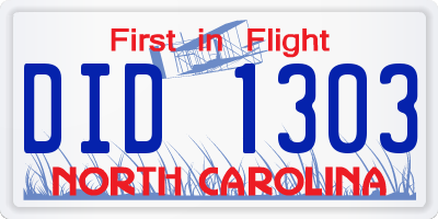 NC license plate DID1303