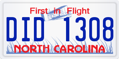 NC license plate DID1308