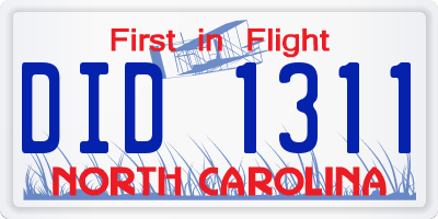 NC license plate DID1311