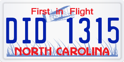 NC license plate DID1315