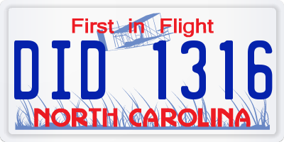 NC license plate DID1316