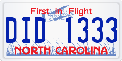 NC license plate DID1333