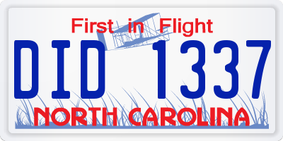 NC license plate DID1337