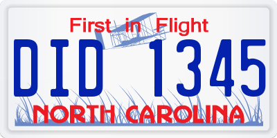 NC license plate DID1345