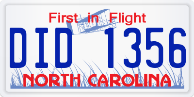 NC license plate DID1356