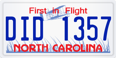 NC license plate DID1357