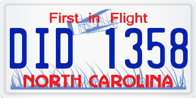 NC license plate DID1358