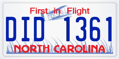 NC license plate DID1361