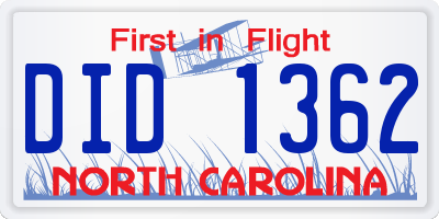 NC license plate DID1362