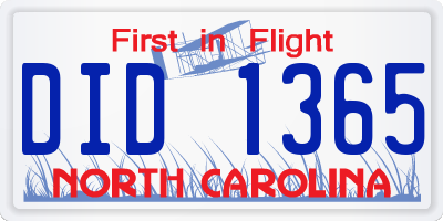 NC license plate DID1365