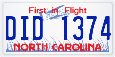 NC license plate DID1374