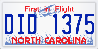 NC license plate DID1375