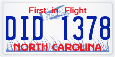 NC license plate DID1378