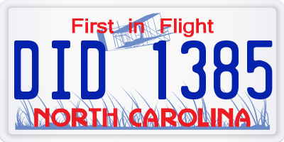 NC license plate DID1385