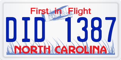 NC license plate DID1387