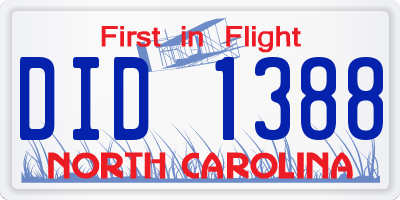 NC license plate DID1388