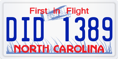 NC license plate DID1389