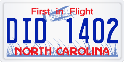 NC license plate DID1402