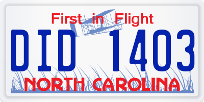 NC license plate DID1403