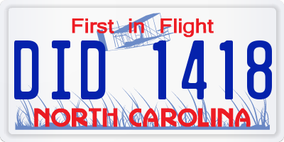 NC license plate DID1418