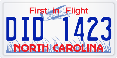NC license plate DID1423