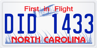 NC license plate DID1433