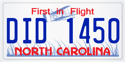 NC license plate DID1450