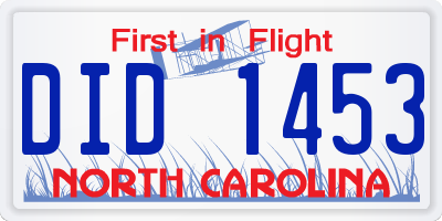 NC license plate DID1453
