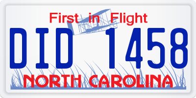 NC license plate DID1458