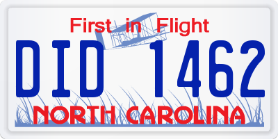 NC license plate DID1462