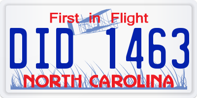 NC license plate DID1463