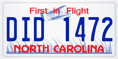 NC license plate DID1472