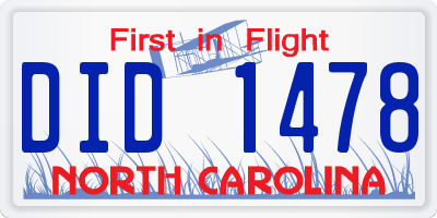 NC license plate DID1478