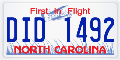 NC license plate DID1492