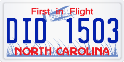 NC license plate DID1503