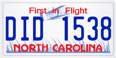 NC license plate DID1538