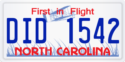 NC license plate DID1542
