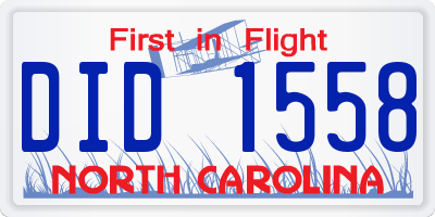 NC license plate DID1558
