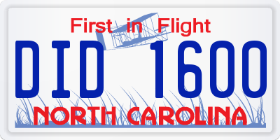 NC license plate DID1600